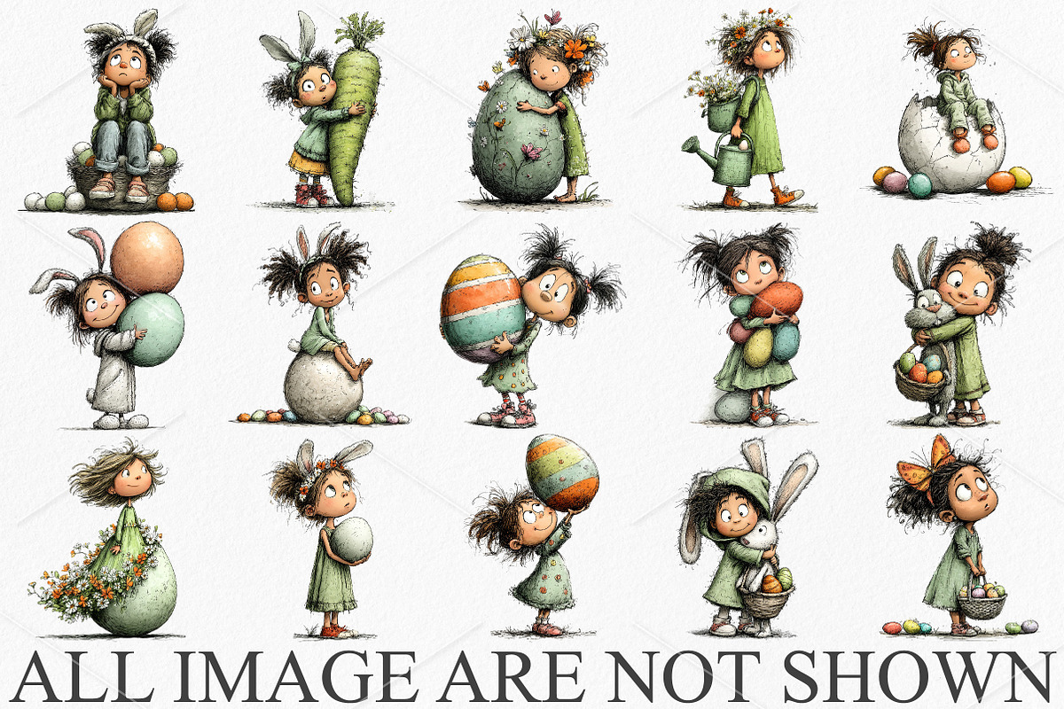 Whimsical Easter Girls Clipart PNG, a Seasonal Illustration by Canvas Craft (Photo 3 of 7)