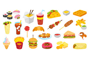 Doodle fast food elements. Asian and, a Food Illustration by Valerie Bodnar