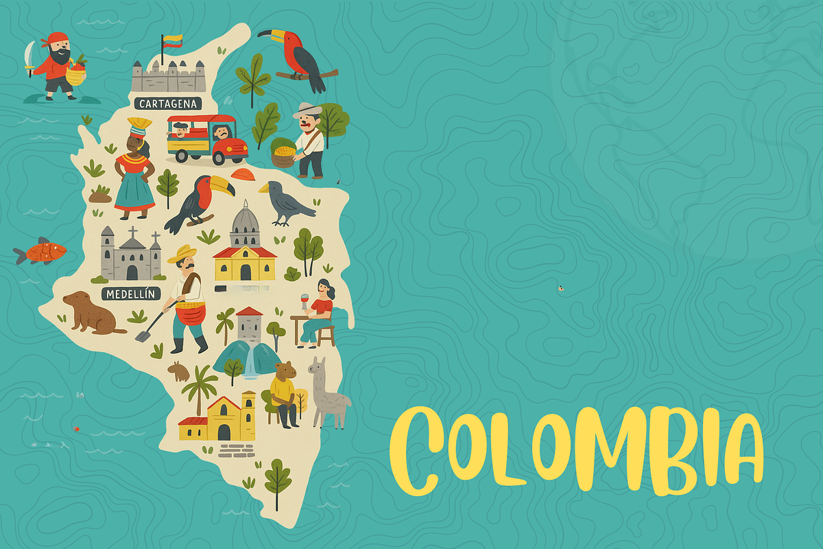 Colombia Travel Map, an Illustration by Travel Venture Art