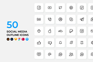 50 Social Media Outline Icons, an Outline Icon by Abert
