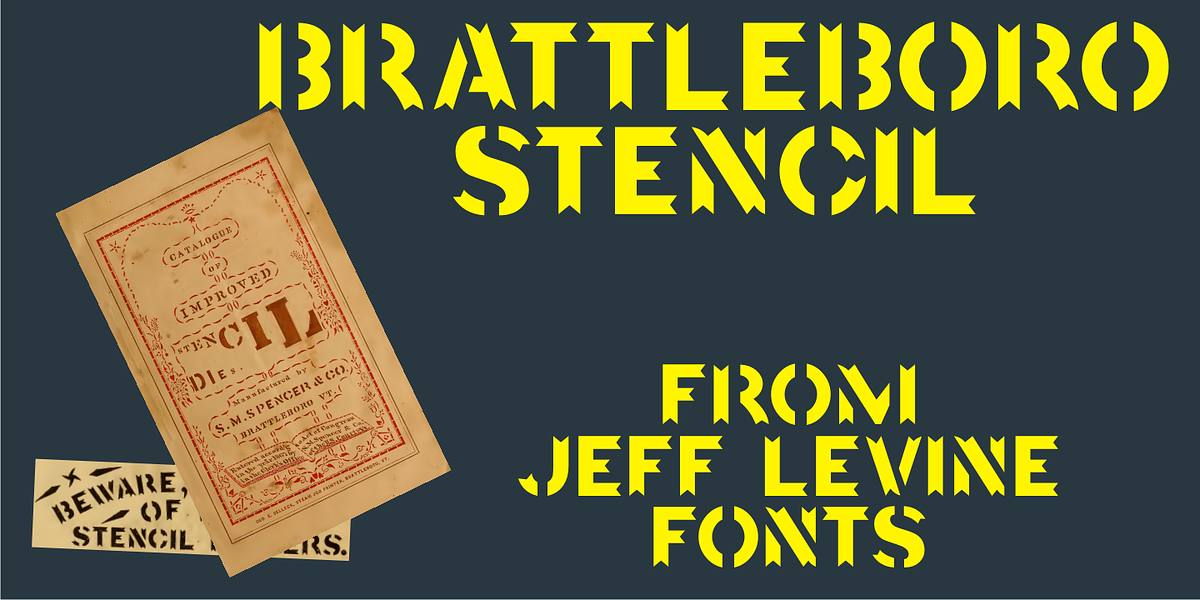 Brattleboro Stencil JNL, a Sans Serif Font by Jeff Levine Fonts
