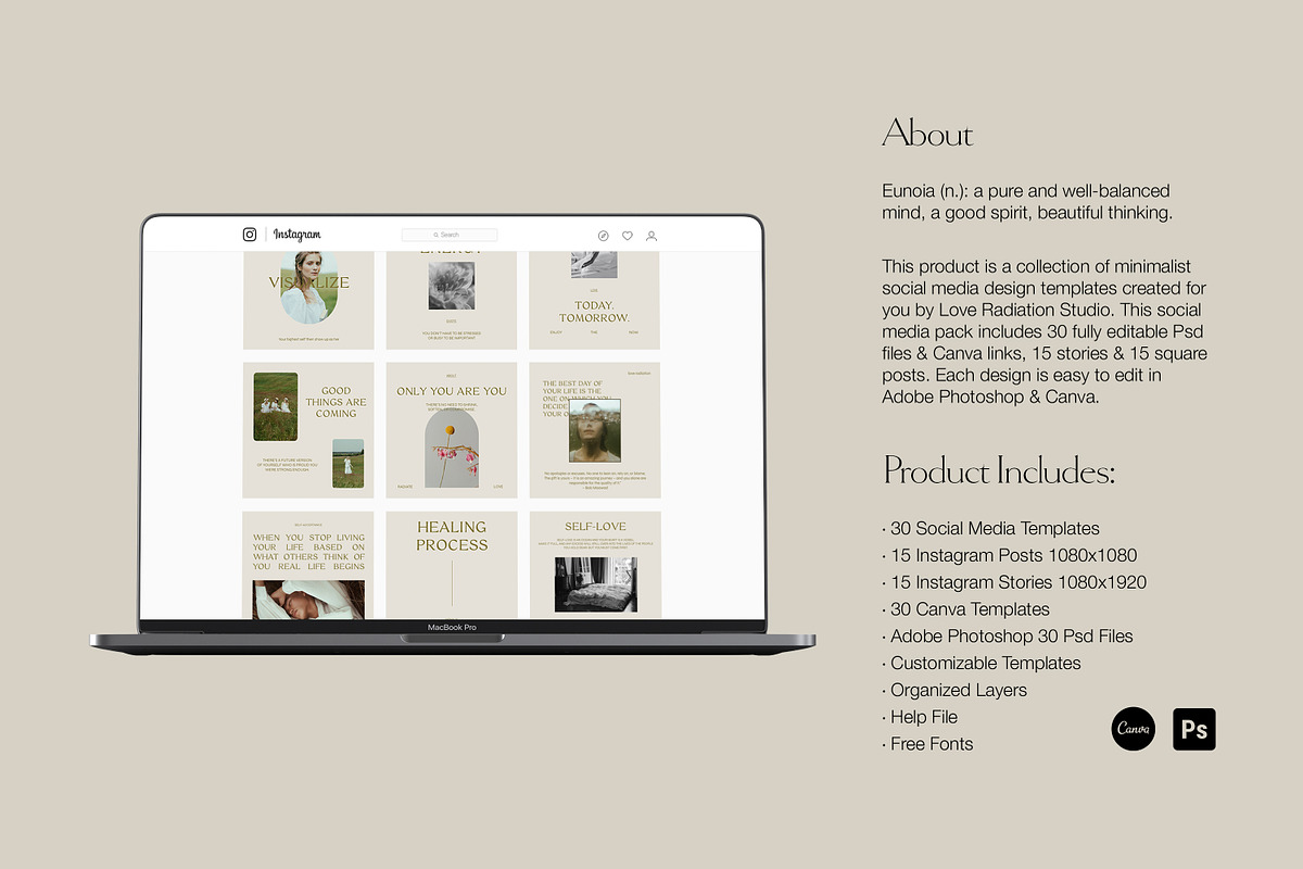CANVA PS Instagram Templates Posts, a Social Media Template by Love Radiation Studio (Photo 3 of 16)