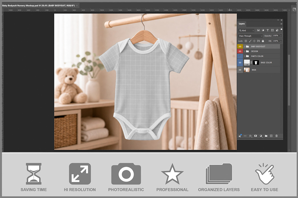 Baby Bodysuit Nursery Mockup PSD, an Advertising Mockup by Bruno's Shop (Photo 2 of 3)
