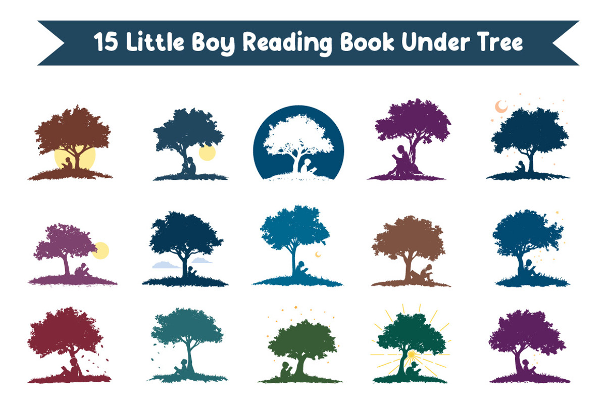 15 Boy Reading Book Under Tree, an Illustration by jongcreative (Photo 1 of 4)