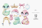 Watercolor Snakes | New year 2025, a Seasonal Illustration by katmonne (Thumbnail 2 of 10)