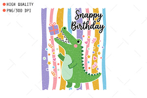 Birthday Pun Crocodile Hand-Drawn, a Seasonal Illustration by OK Design