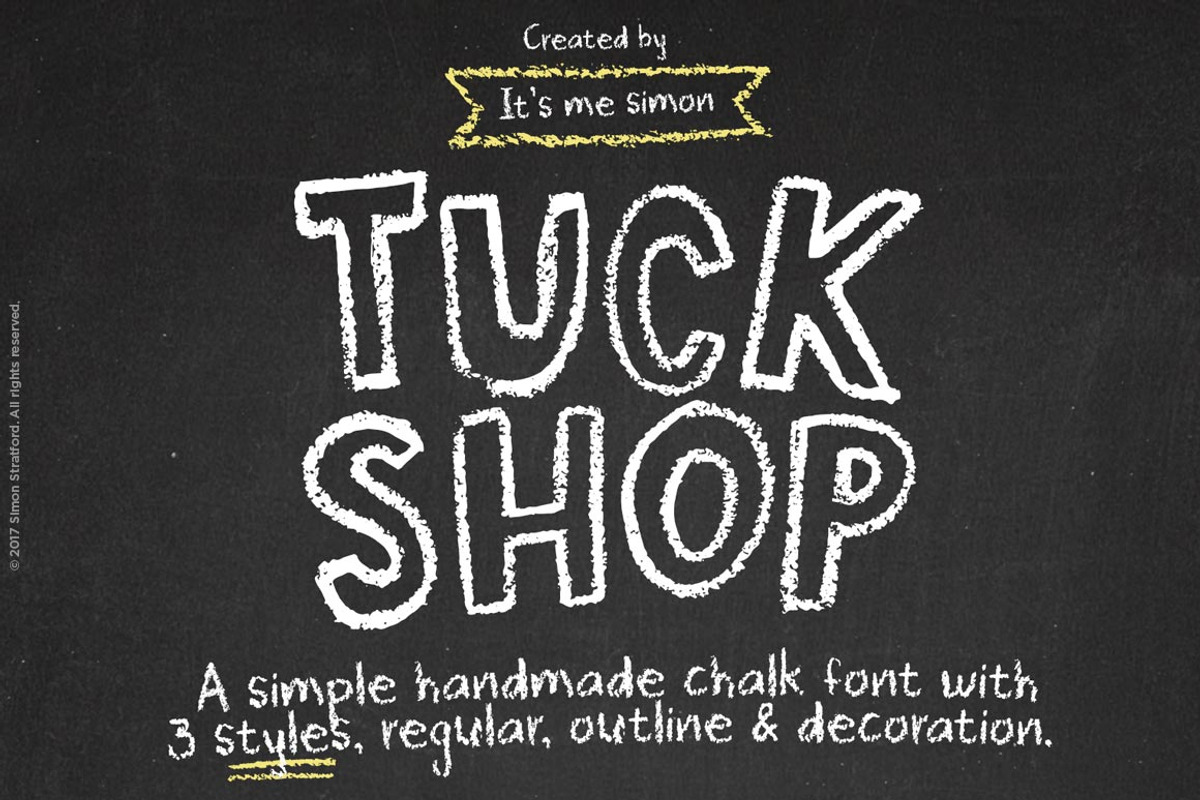 Chalkboard font Tuck Shop display, a Font by Itsmesimon (Photo 1 of 13)