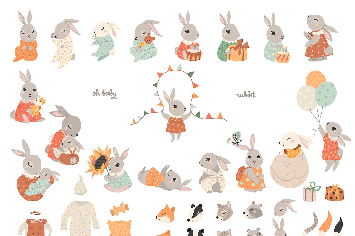 Baby Rabbit Illustrations Set, an Animal Illustration by OxanaTally (Photo 4 of 13)