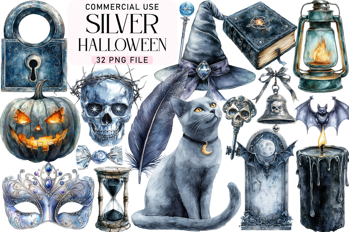 Silver Halloween Clipart, an Illustration by Daily.Designs (Photo 1 of 5)