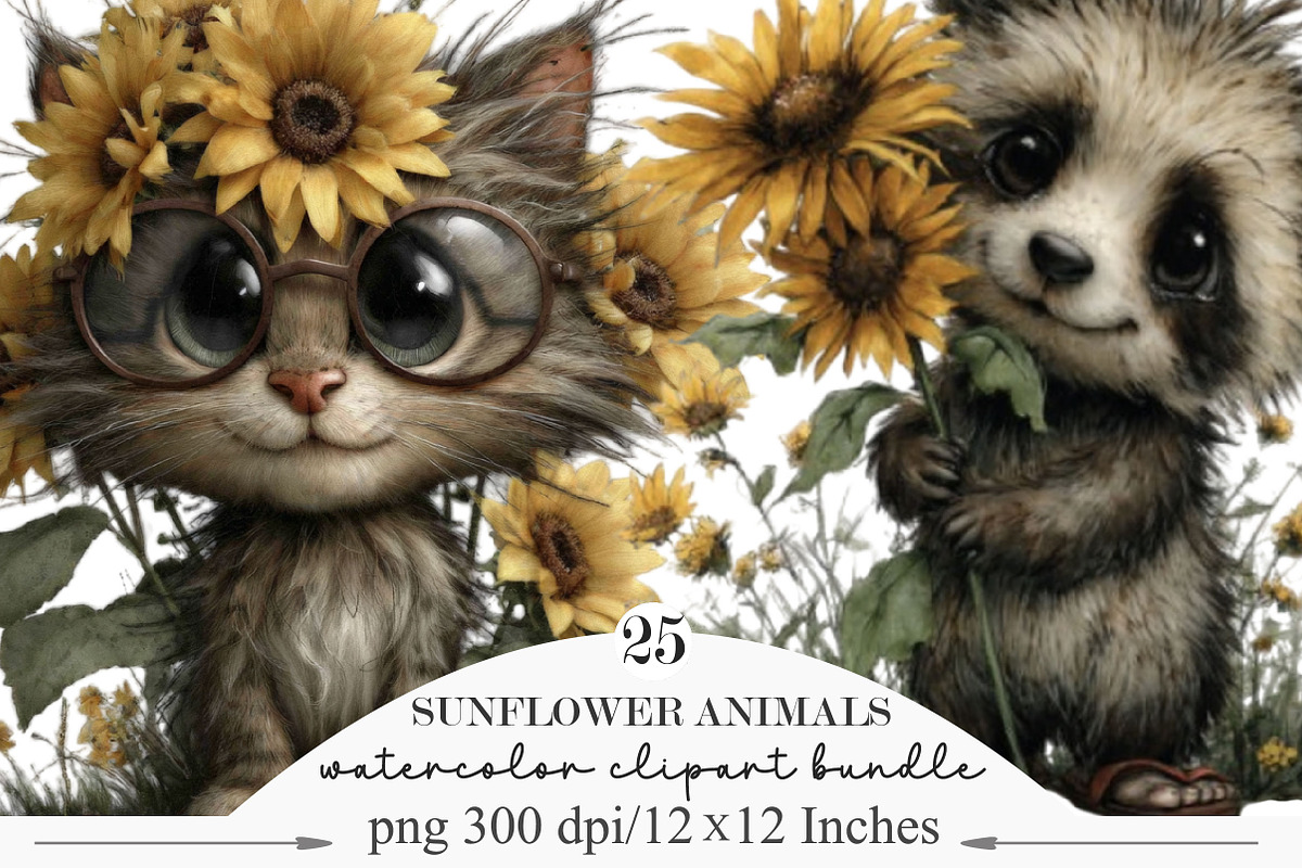 Summer Funny Sunflower Animals, an Animal Illustration by Designking (Photo 1 of 5)