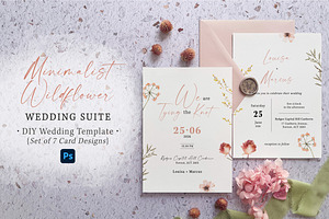Minimalist Wildflower Wedding Suite, an Invitation Template by BlueRobinDesignShop