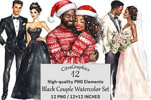 Black Couple Watercolor Set, a Seasonal Illustration by CitraGraphics