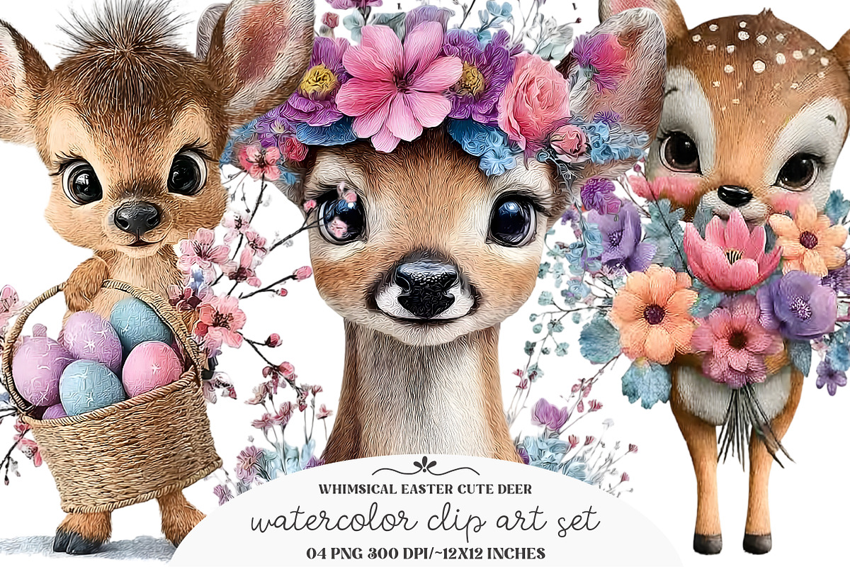 Whimsical Easter Cute Deer Clipart, an Illustration by GatewayDesign (Photo 3 of 3)