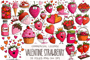 Valentine Strawberry Clipart, an Illustration by OK Design