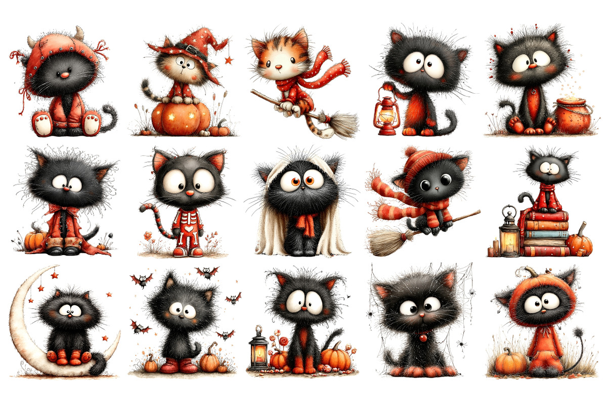 Halloween Cat PNG Clipart Bundle, a Seasonal Illustration by Nicolle's Colorful Art (Photo 4 of 5)