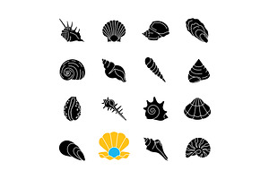 Seashells Black Glyph Icons Set