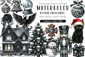 Watercolor Gothic Christmas Clipart, an Illustration by CreationArt