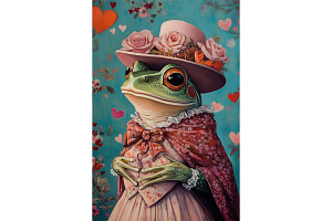 Sweet Valentine Frog Lady Print, an Animal Illustration by Art Paradise Studios