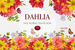 Watercolor Fall Dahlia flowers