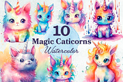 Magic Rainbow Caticorns Watercolor, an Animal Illustration by Loony Dream Designs (Thumbnail 1 of 4)