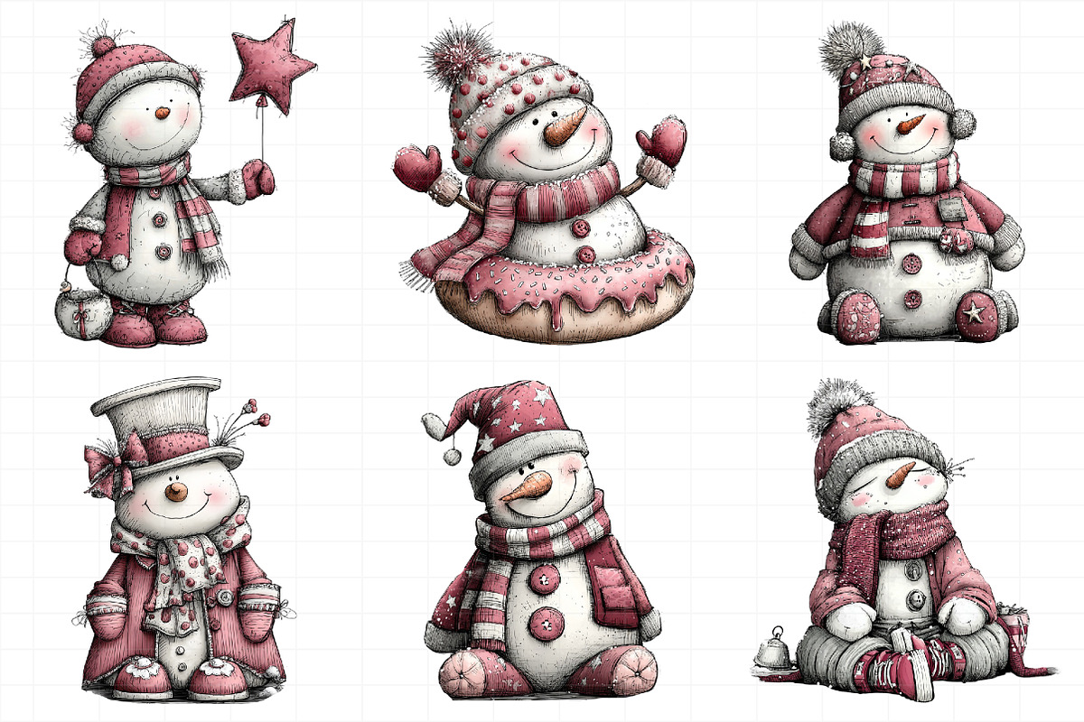 Whimsical Christmas Snowman Clipart, an Illustration by Daily.Designs (Photo 3 of 5)
