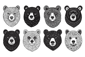 Bear Portrait Childish Style Linocut, an Animal Illustration by LadadikArt