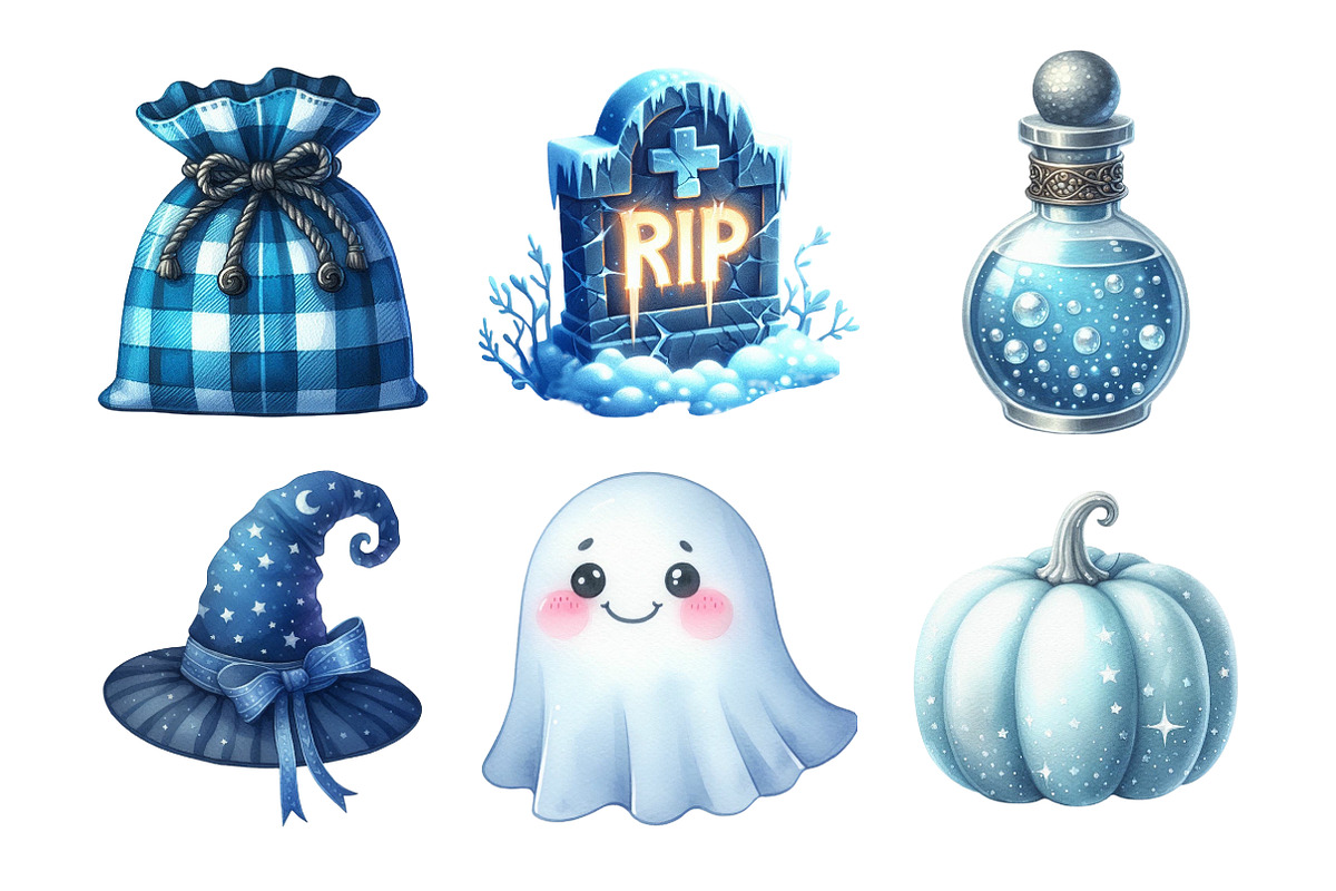 Watercolor Blue Halloween Clipart, an Illustration by Daily.Designs (Photo 3 of 5)