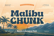 Malibu Chunk - Retro Groovy Font, a Sans Serif Font by Aksapix Studio (Thumbnail 1 of 8)
