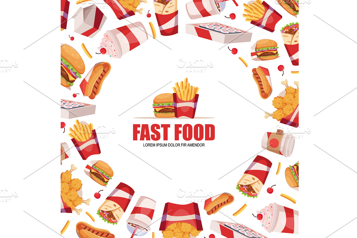 Fast food background. circle shape, a Food Illustration by Onyx
