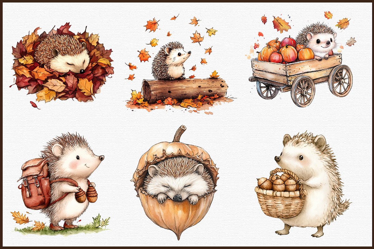 Autumn Hedgehogs Clipart, an Illustration by Sublimation Artist (Photo 3 of 6)