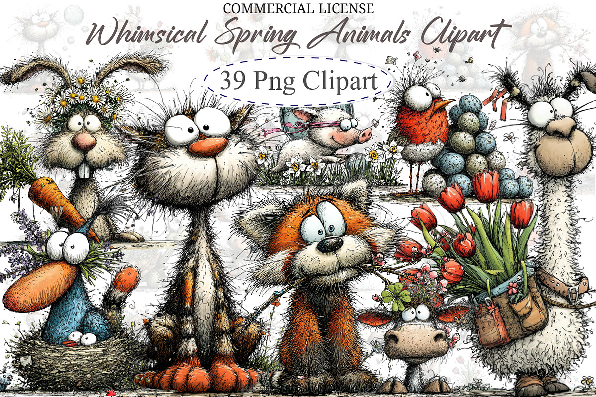 Whimsical Spring Animals Clipart, an Illustration by designcity5 (Photo 1 of 5)