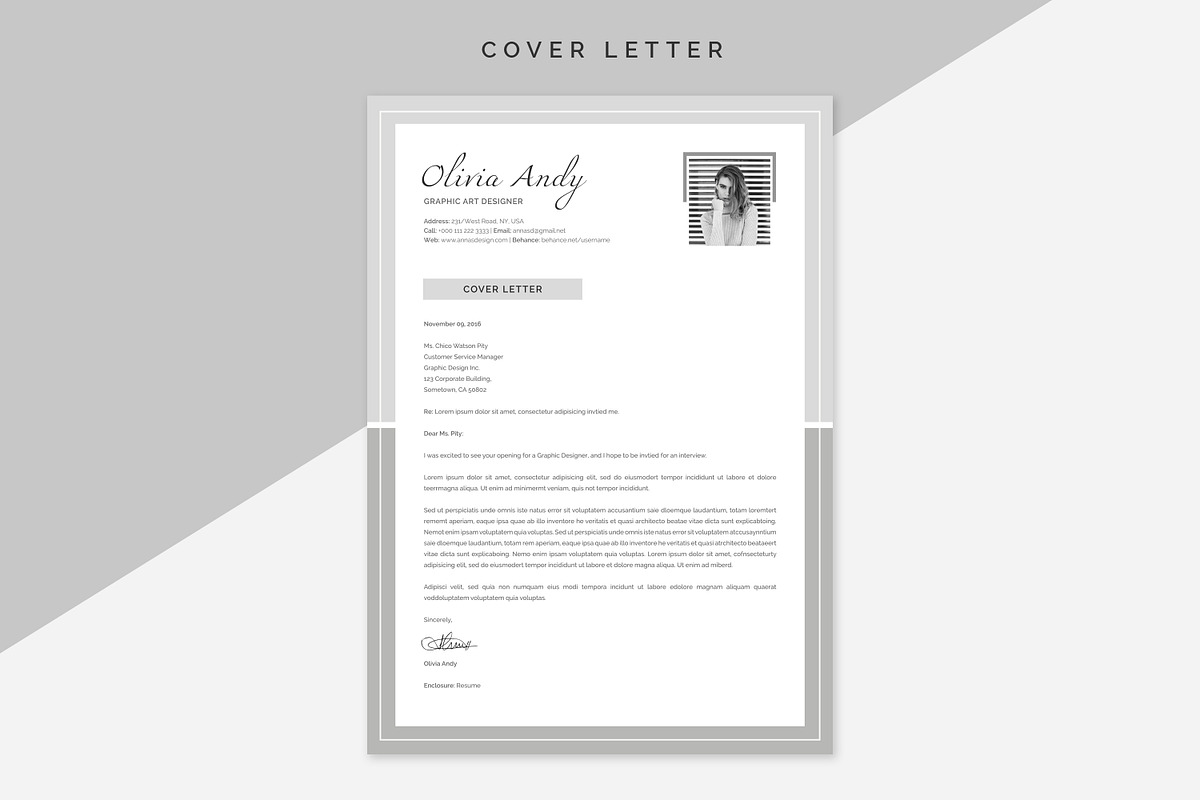 OLIVIA Resume & Cover Letter, a Resume Template by Typography Prime (Photo 3 of 4)