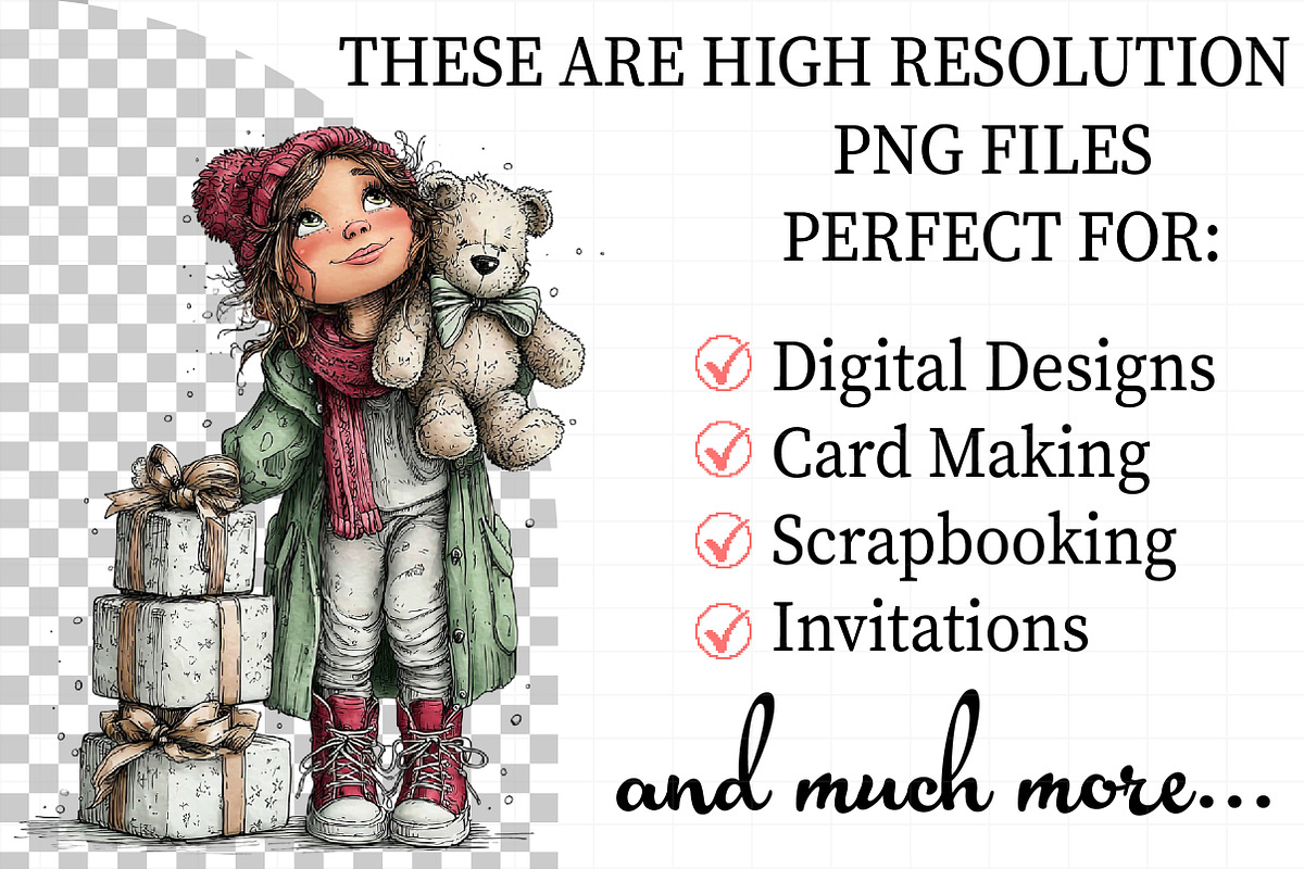 Whimsical Christmas Girl Clipart, an Illustration by Daily.Designs (Photo 2 of 8)