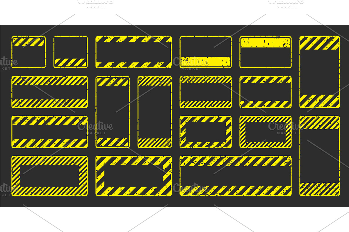 Various yellow grunge warning signs, an Illustration by 32pixels