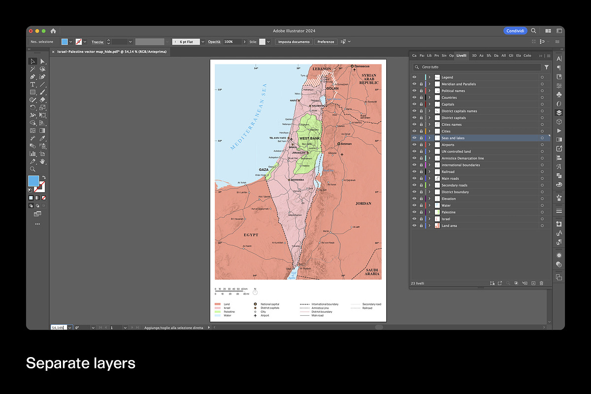 Israel Palestine vector map, a Work Illustration by Fucina™ (Photo 6 of 7)