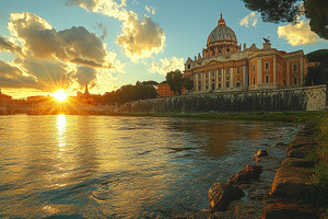 Sunset over St. Peter's Basilica cas, a Photo by Tanuart