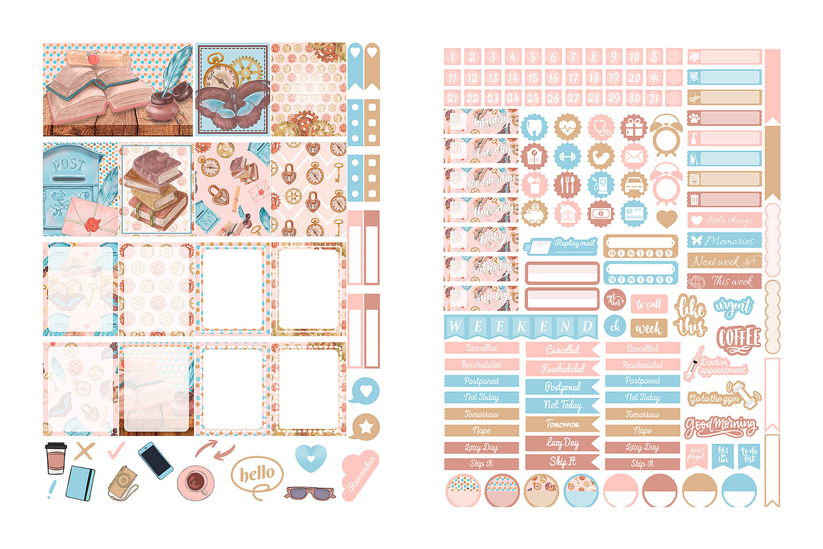 Vintage Planner Stickers Collection, a Design Template by DigitalDesignAI (Photo 2 of 11)