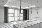 3D Living Room Kitchen Interior, an Architecture 3D Model by Giimann (Thumbnail 9 of 9)