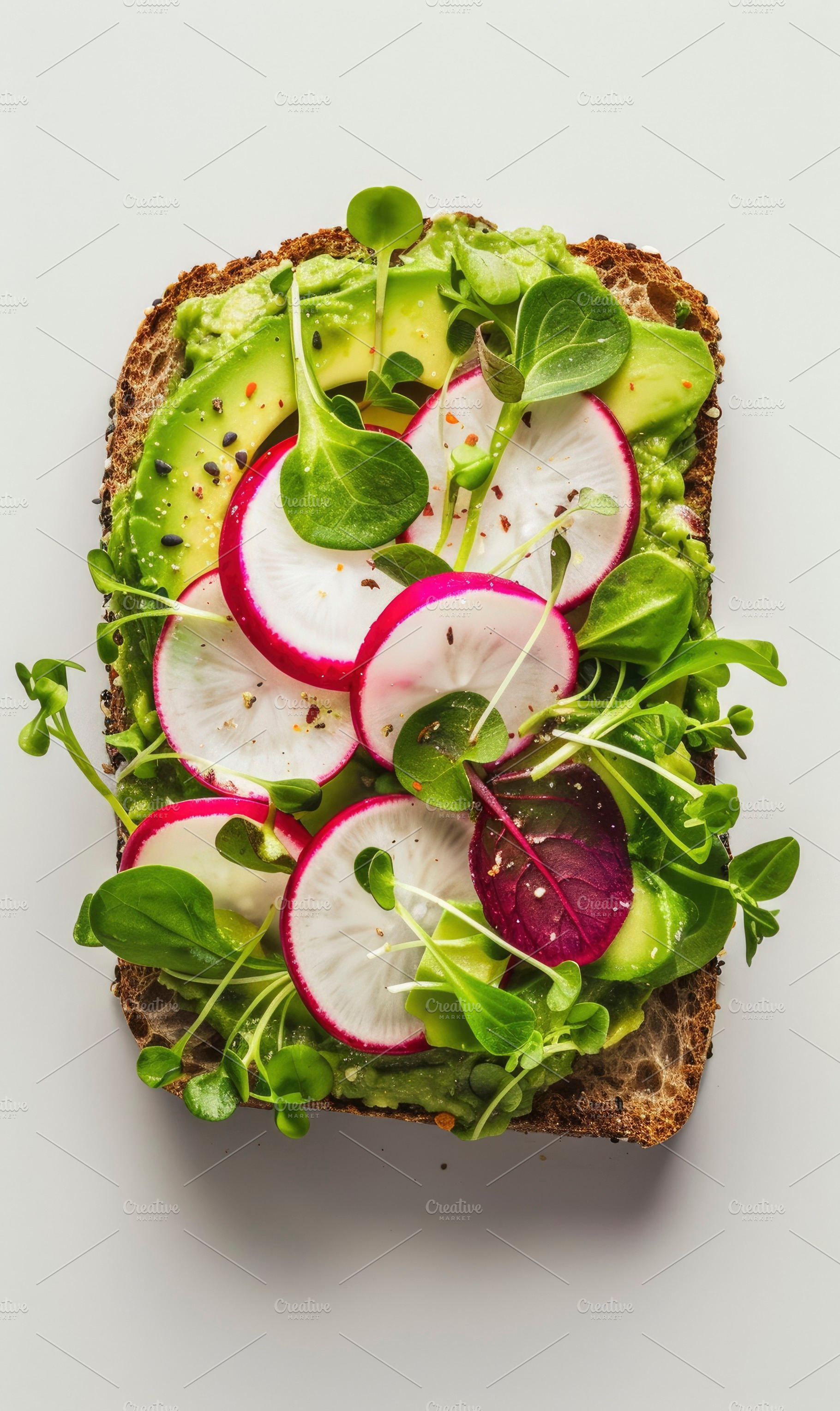 A vibrant open sandwich with radishe, a Photo by LOGOCREATIVE