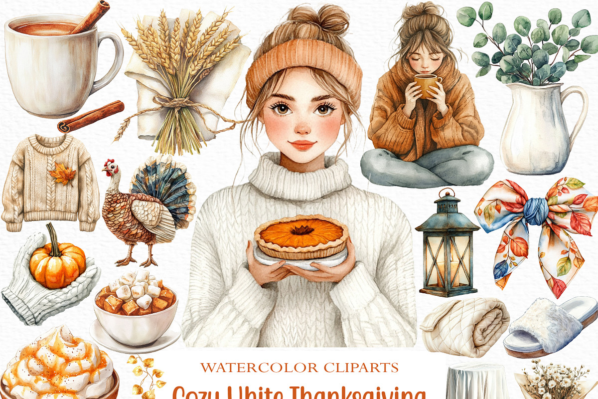 Cozy White Thanksgiving Clipart, an Illustration by Craft Nest (Photo 1 of 6)