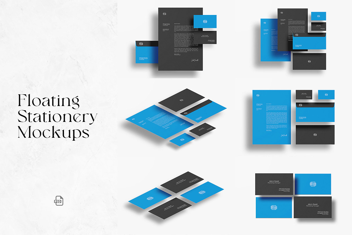 Floating Stationery Mockups, a Print Template by MahmoudWally (Photo 1 of 8)