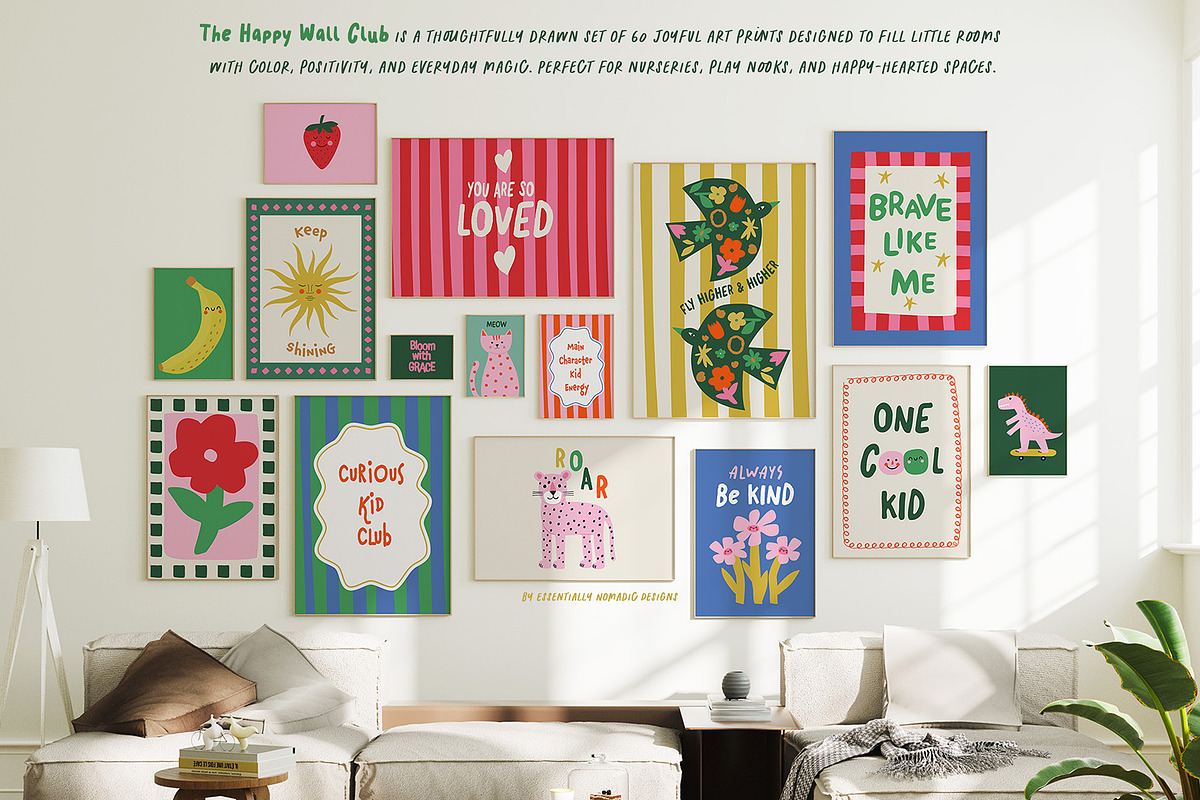 Happy Wall Vibrant Nursery Art Print, a Background Graphic by Essentially Nomadic (Photo 2 of 10)