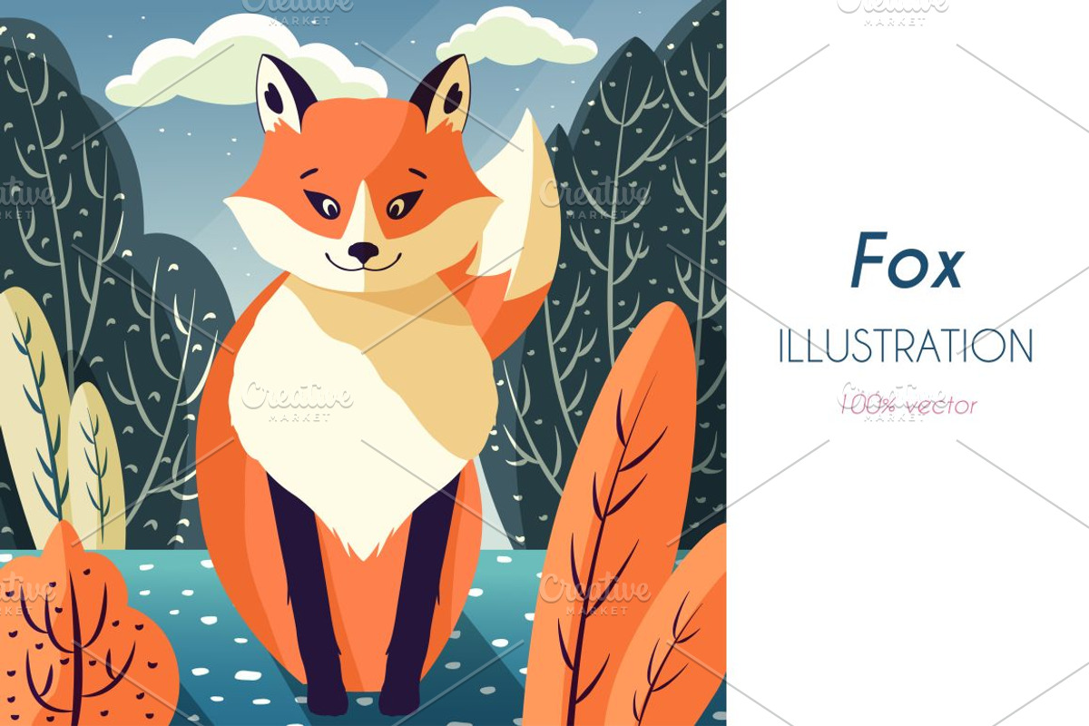 Fox illustration, vector, an Animal Illustration by Blue Lela Design