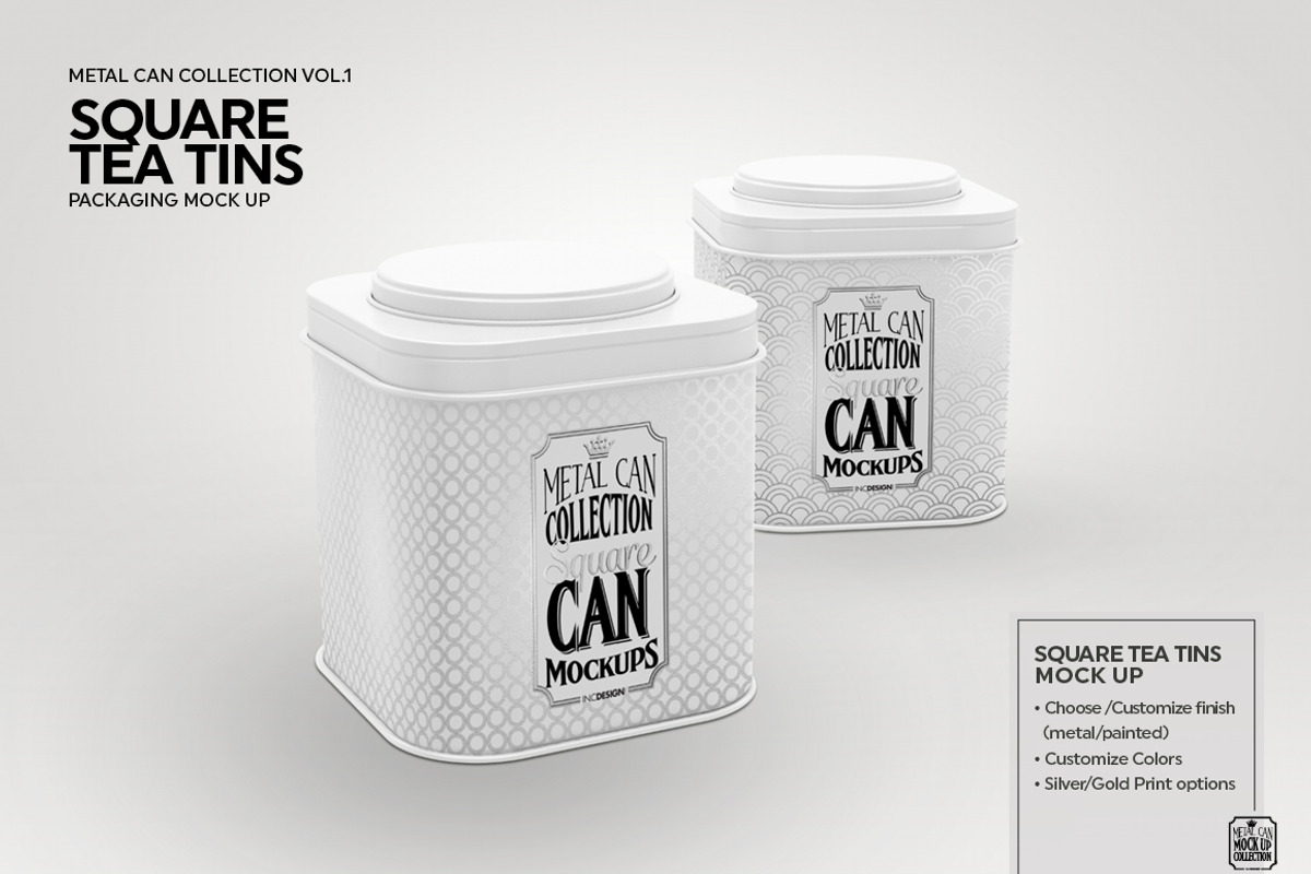 Square Tea Tins  Packaging Mock Up, a Cups & Container Mockup by INCDesign (Photo 4 of 5)