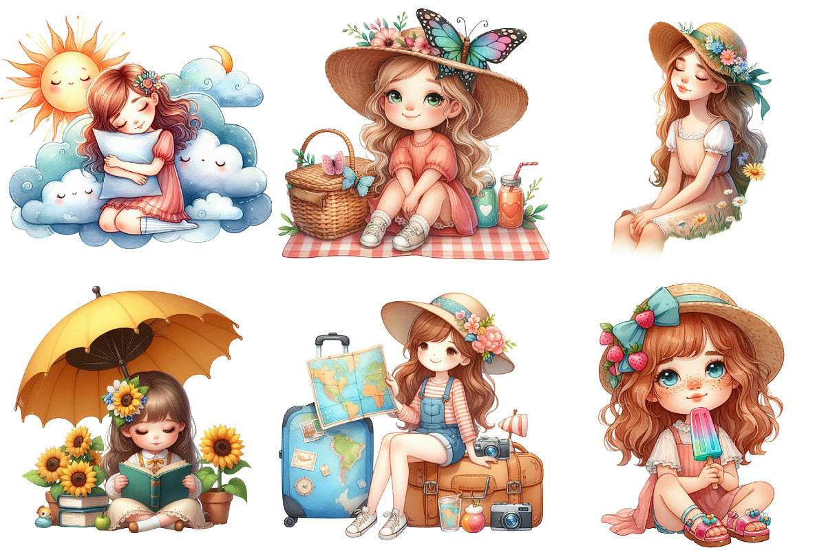 Whimsical Summer Girl Clipart, an Illustration by Pixels.Craft (Photo 5 of 9)