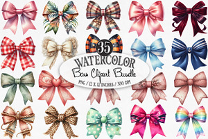 Watercolor Bow clipart Bundle, an Illustration by Designking