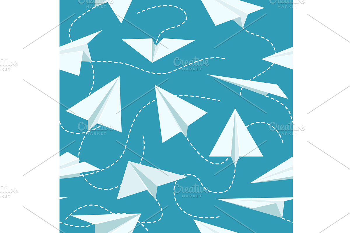 White paper planes seamless pattern, a Transportation Illustration by YummyBuum