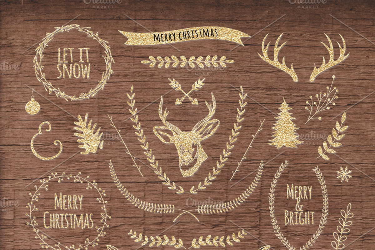 30pcs - Golden Christmas Clip Art, a Texture Illustration by DigitalCloud (Photo 3 of 3)