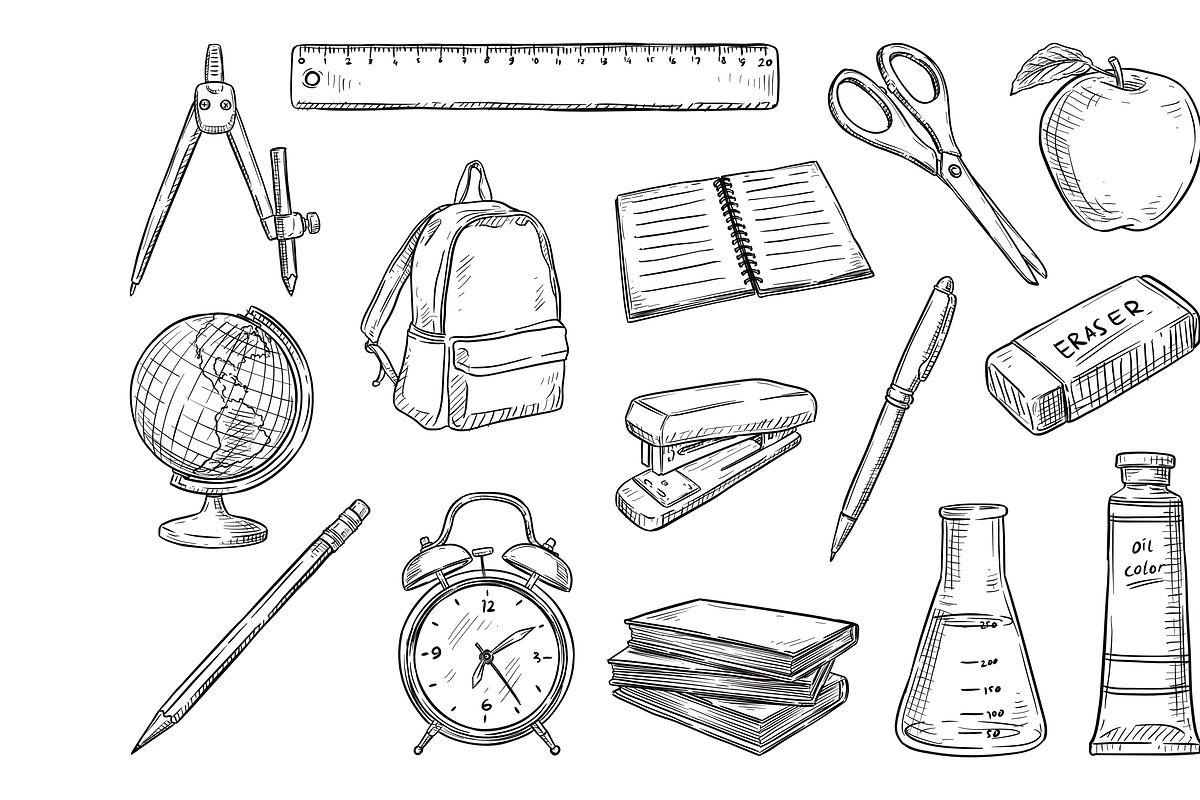 Handdrawn School Supplies Collection, an Object Graphic by nikagraphic