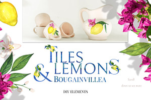 Blue Tiles Lemons Bougainvillea